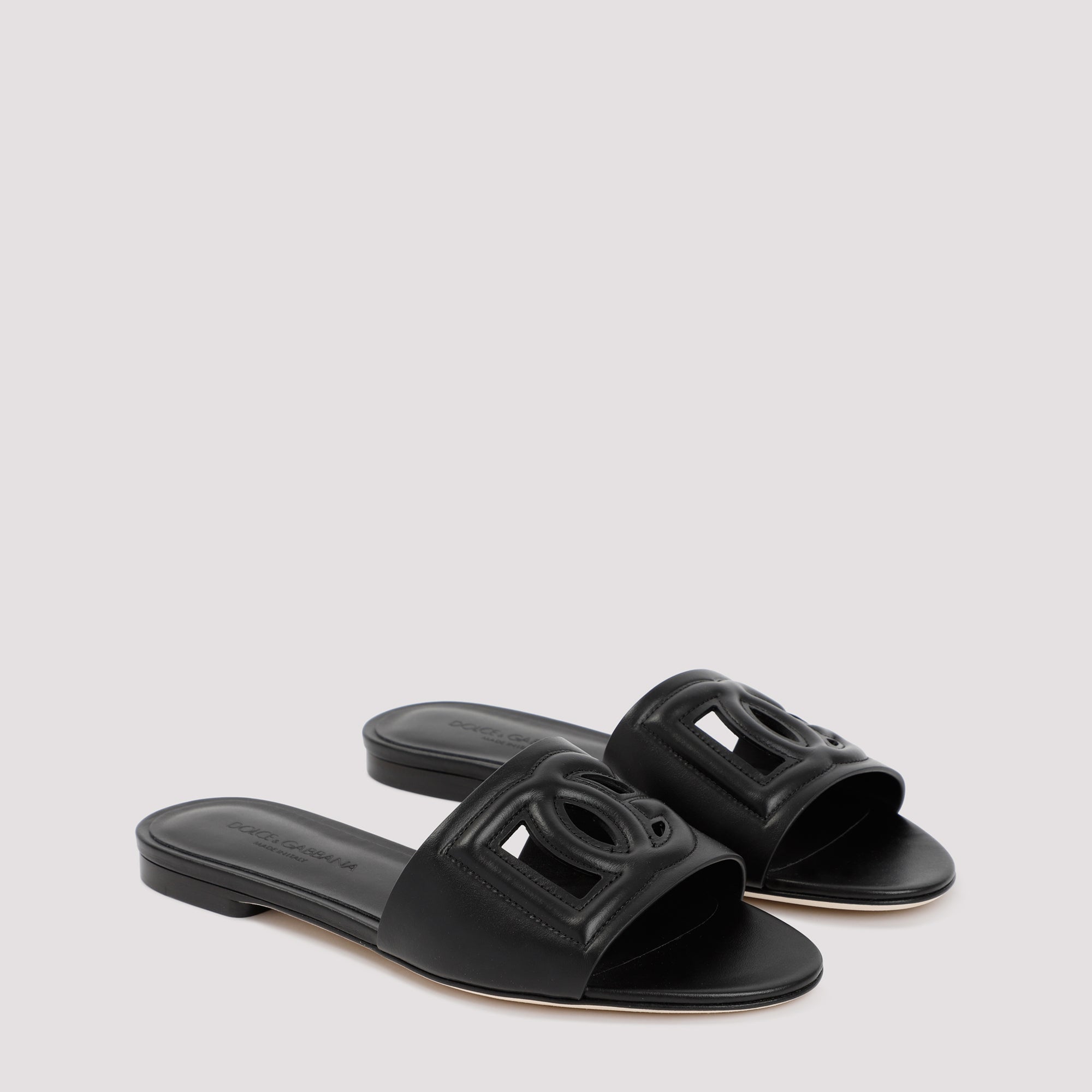 DOLCE & GABBANA Men's Leather Flat Slide Sandals