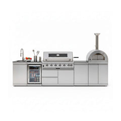 Blazon 128-Inch 6-Burner 120K BTU Outdoor Kitchen Island With Pizza Oven, Rotisserie & Refrigerator (SAK75770)