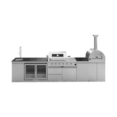 Blazon 150-Inch 4-Burner 108K BTU Outdoor Kitchen Island With Pizza Oven, Rotisserie & Refrigerator (SAK36412)