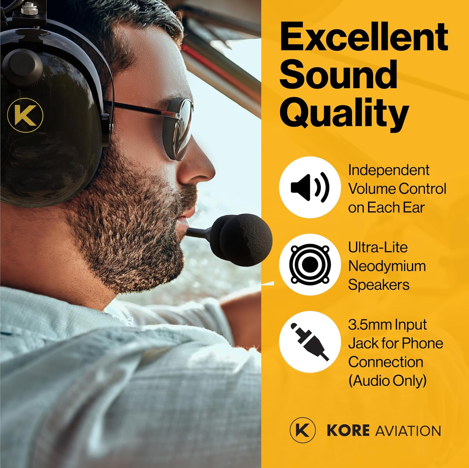 KORE KA-1 General Aviation Headset (Mono and Stereo) with Headset Bag, Dual GA Plugs