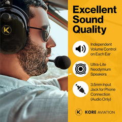 KORE KA-1 General Aviation Headset (Mono and Stereo) with Headset Bag, Dual GA Plugs