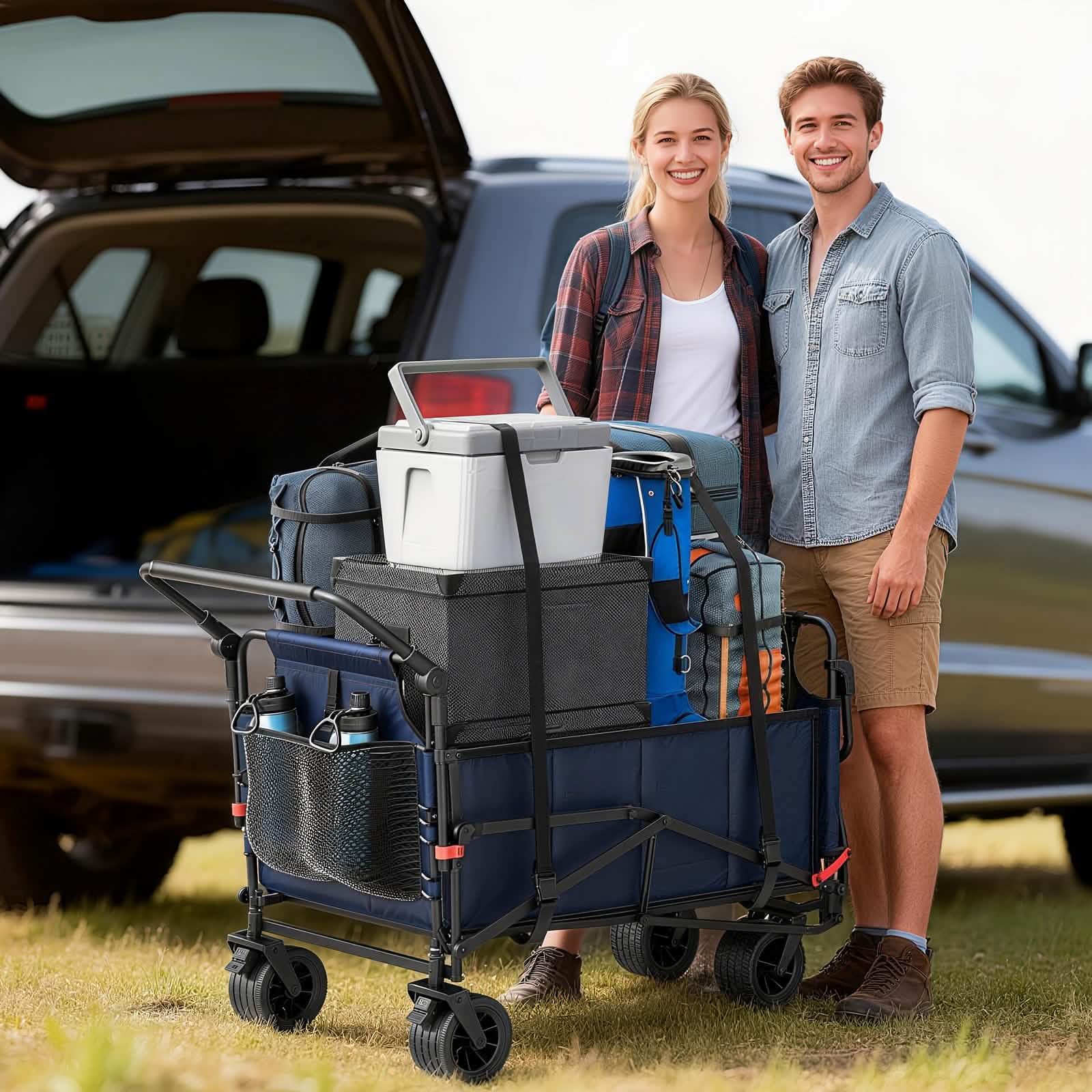 2-in-1 Folding Wagon Cart Chair 650LBS Capacity