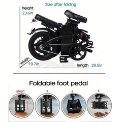 14" Folding Electric Bike 48V Lightweight E-Bike 330LB Load 19MPH 28-Mile Range