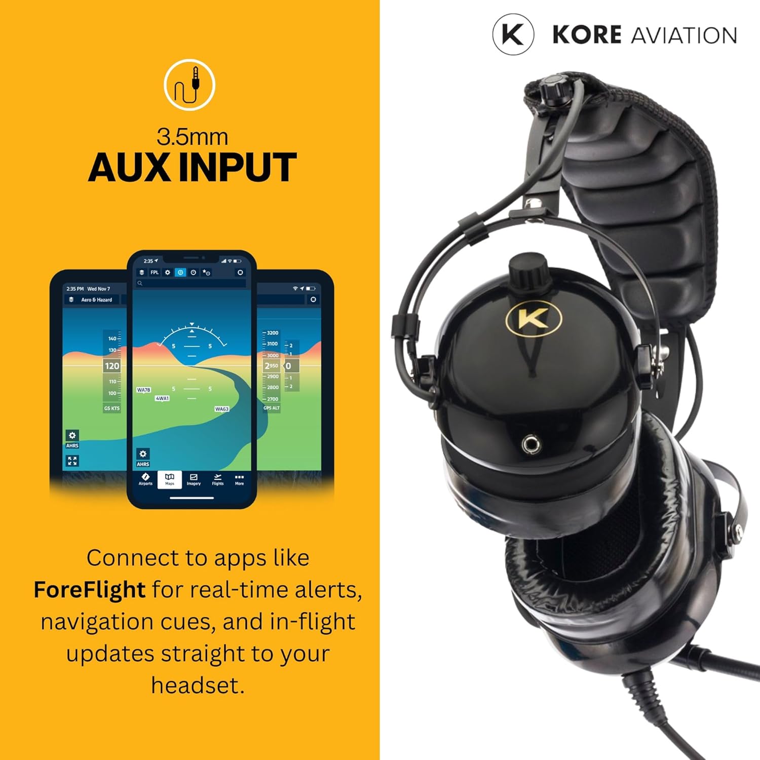 KORE KA-1 General Aviation Headset (Mono and Stereo) with Headset Bag, Dual GA Plugs
