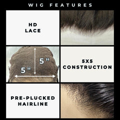 Glueless Body Wave 5x5 HD Lace 100% Human Hair Closure Wig