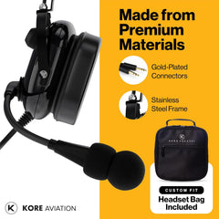 KORE KA-1 General Aviation Headset (Mono and Stereo) with Headset Bag, Dual GA Plugs