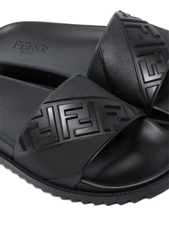FENDI High Strap Slide Sandals with Embossed FF Motif for Men