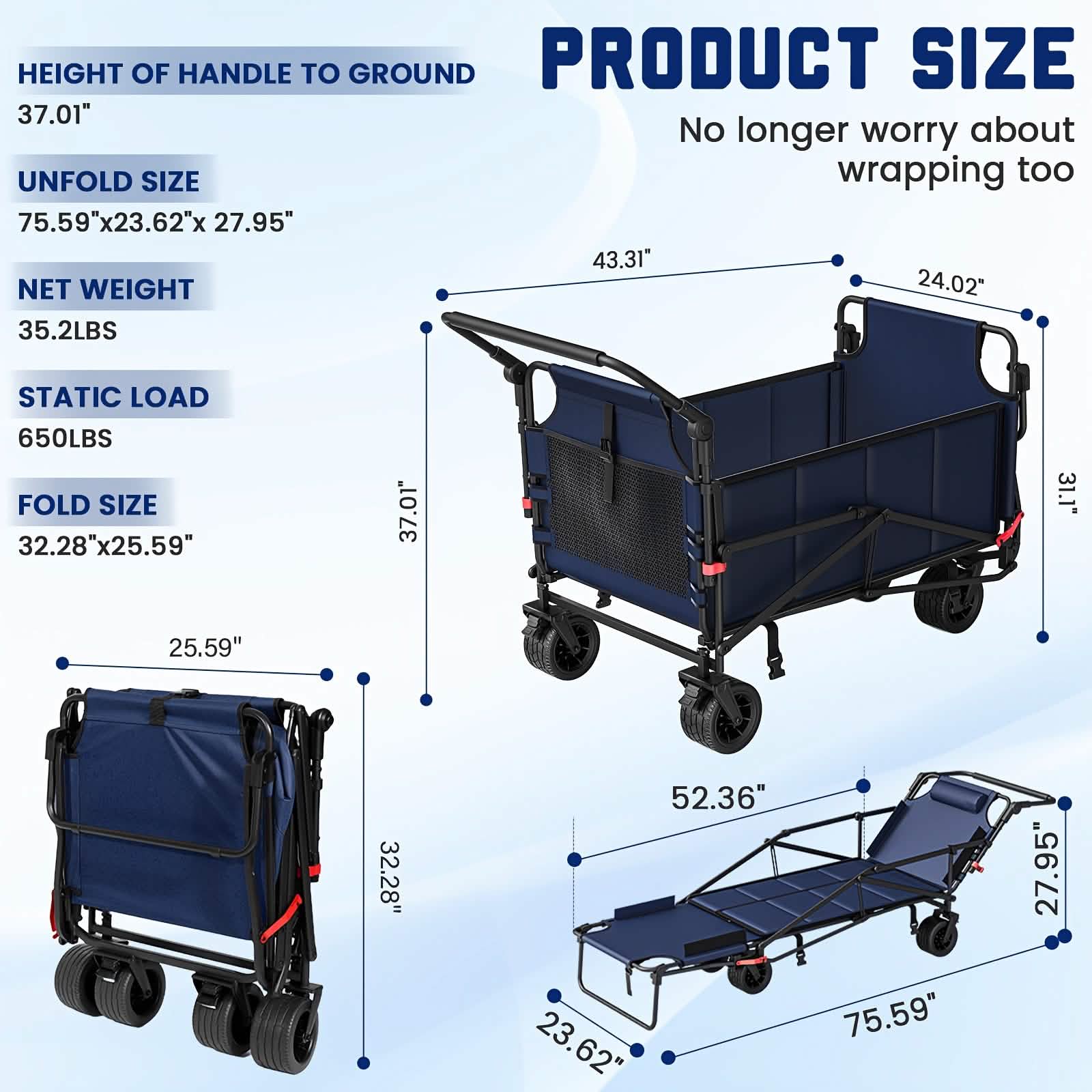 2-in-1 Folding Wagon Cart Chair 650LBS Capacity