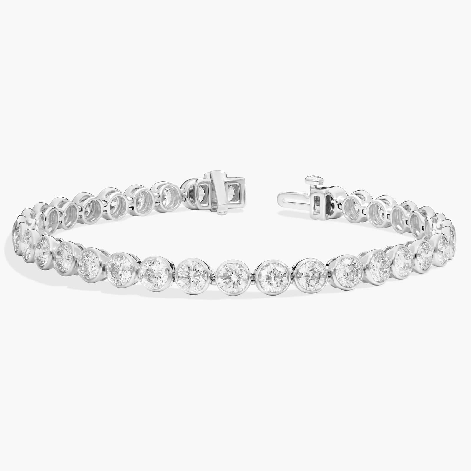 10 CTW Bezel Set Created Moissanite Tennis Bracelet in 14Kt Gold Plated – Round Cut, 7 Inch