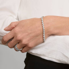 10 CTW Bezel Set Created Moissanite Tennis Bracelet in 14Kt Gold Plated – Round Cut, 7 Inch