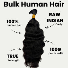 Raw Indian Curly Bulk 100% Human Braiding Hair
