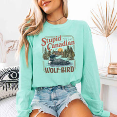 Stupid Canadian Wolf Bird Comfort Colors Long Sleeve – Hockey Romance BookTok Shirt