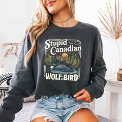Stupid Canadian Wolf Bird Comfort Colors Long Sleeve – Hockey Romance BookTok Shirt
