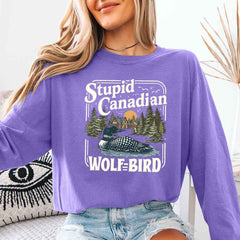 Stupid Canadian Wolf Bird Comfort Colors Long Sleeve – Hockey Romance BookTok Shirt