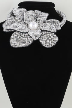 Bejeweled Blooming Flower Choker Necklace