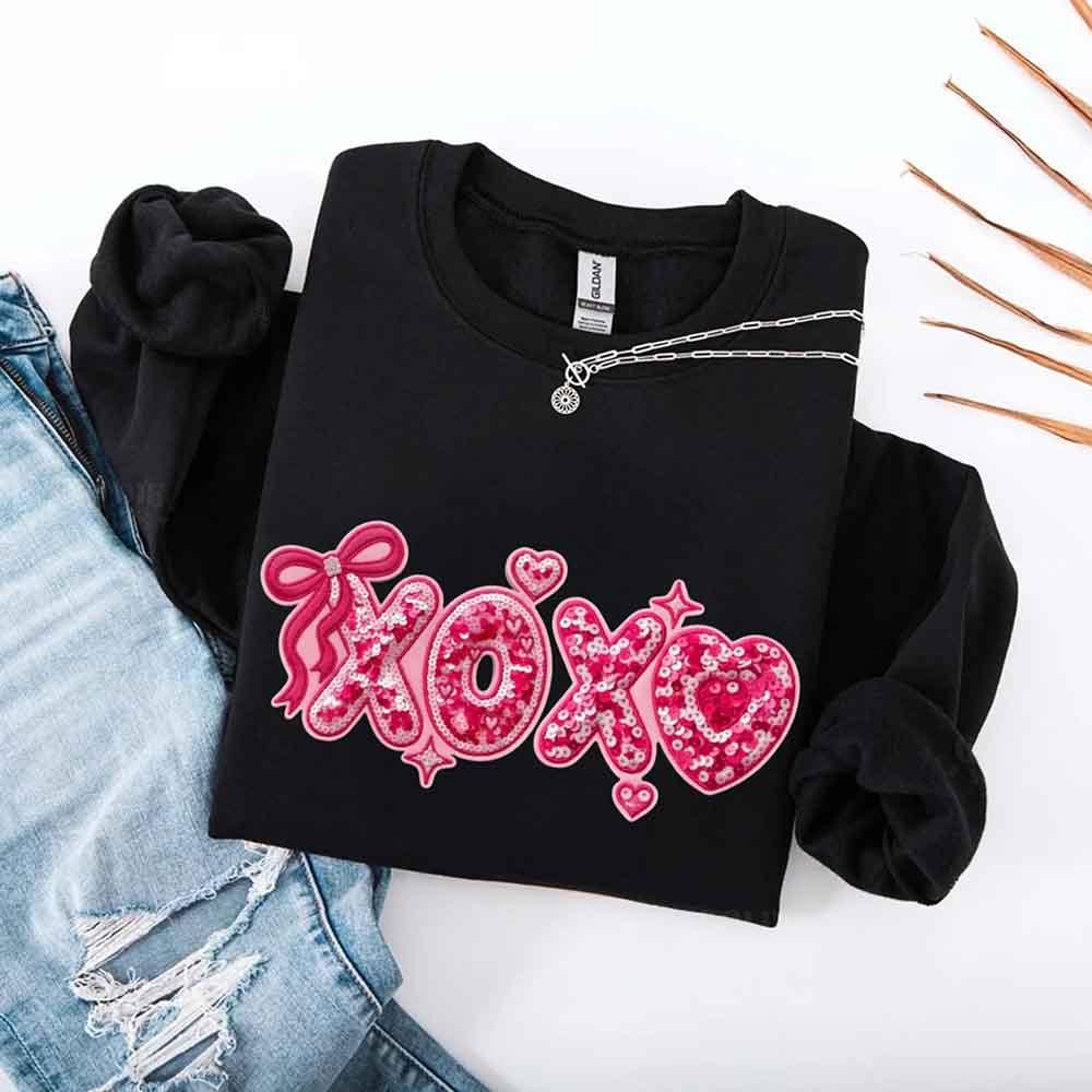 XOXO Sequins Valentine Sweatshirt – Faux Printed Sweater