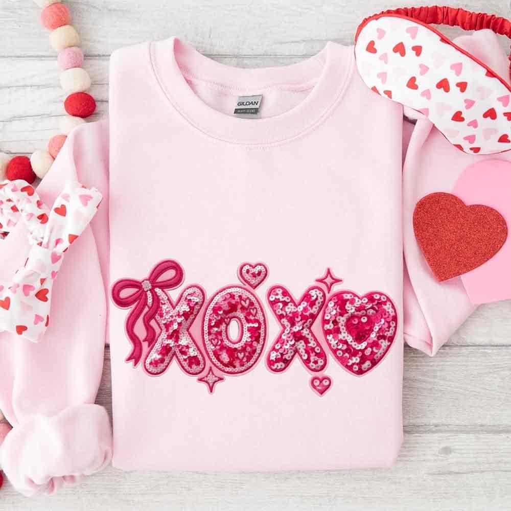 XOXO Sequins Valentine Sweatshirt – Faux Printed Sweater