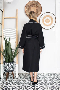 Women’s Waffle Piping Bathrobe – Lightweight Spa-Style Comfort