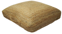 Modern Style Hand Braided Gold Jute Square Pouf