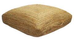 Modern Style Hand Braided Gold Jute Square Pouf