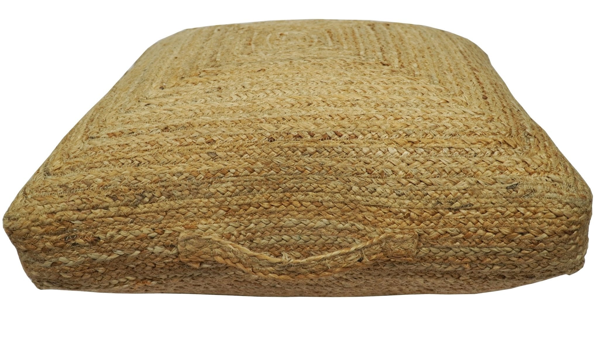 Modern Style Hand Braided Gold Jute Square Pouf