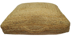 Modern Style Hand Braided Gold Jute Square Pouf
