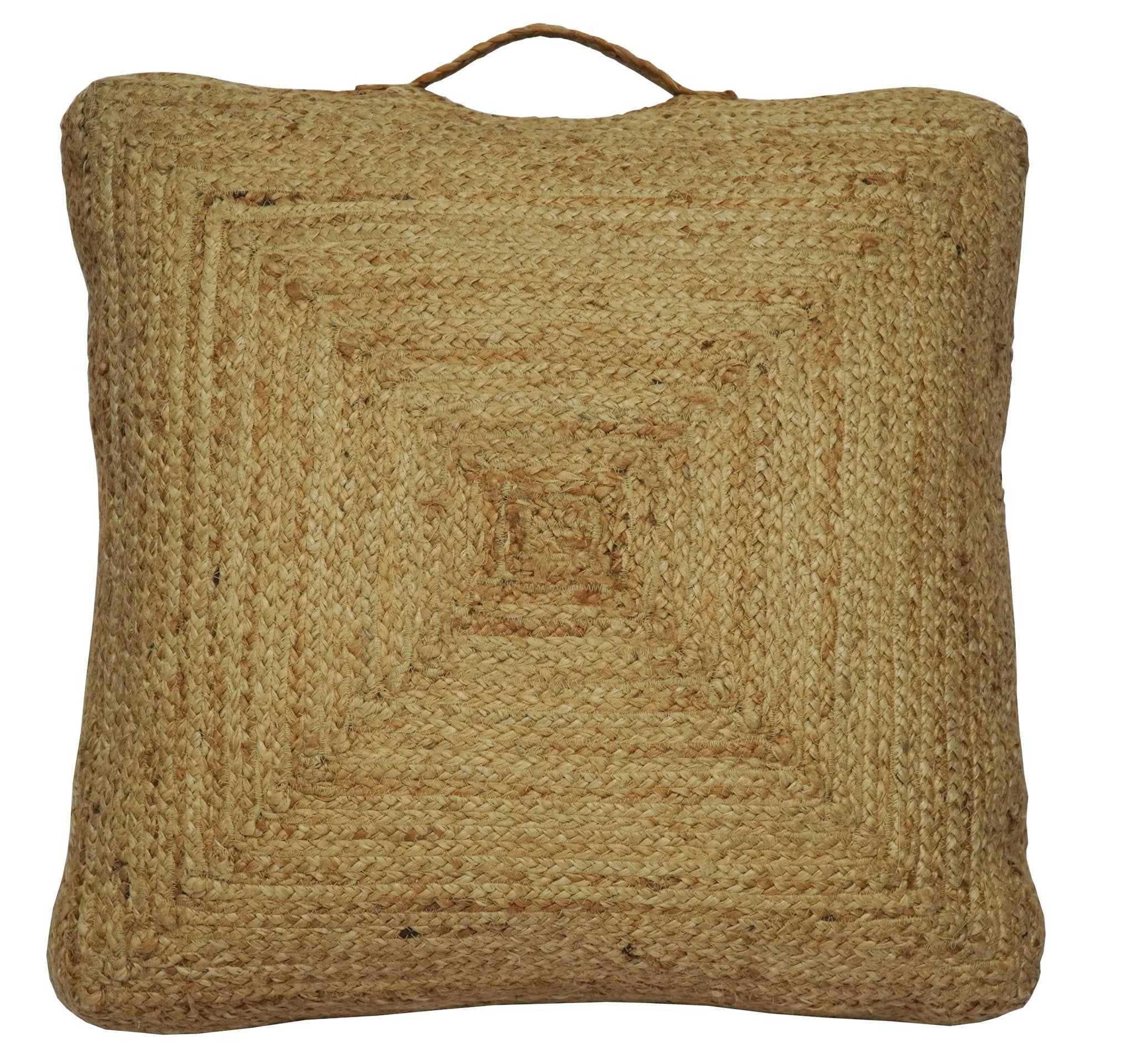 Modern Style Hand Braided Gold Jute Square Pouf