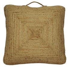 Modern Style Hand Braided Gold Jute Square Pouf