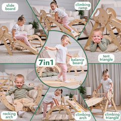 4in1 Montessori Climbing Set: Pikler Triangle, Arch, Slide Board, and Cushion for Toddlers (1–3 Years)