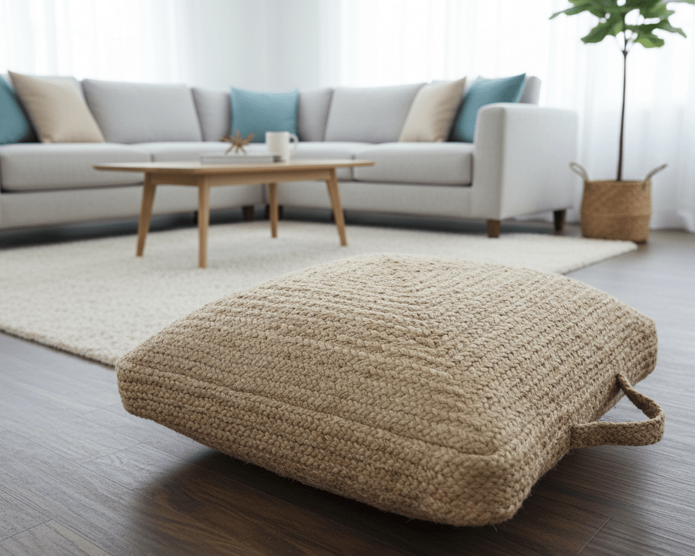 Natural Brown Hand Braided boho square Jute Square Pouf
