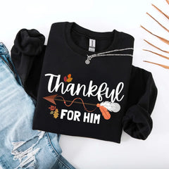 Thankful For Her/Him Valentines Couple Sweatshirt – Cute Matching Holiday Crew Neck