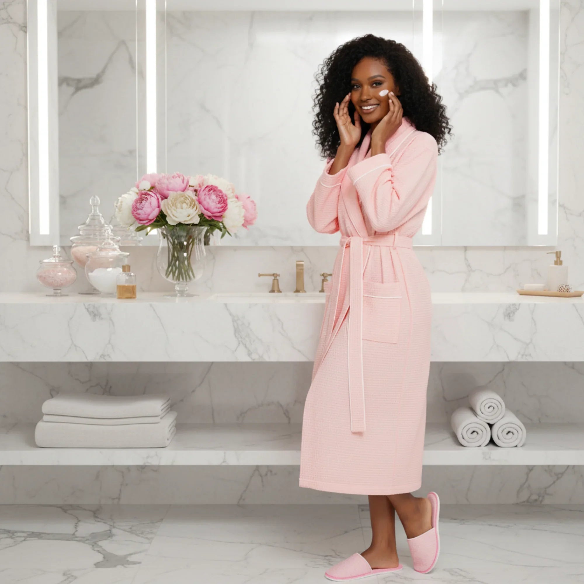 Women’s Waffle Piping Bathrobe – Lightweight Spa-Style Comfort